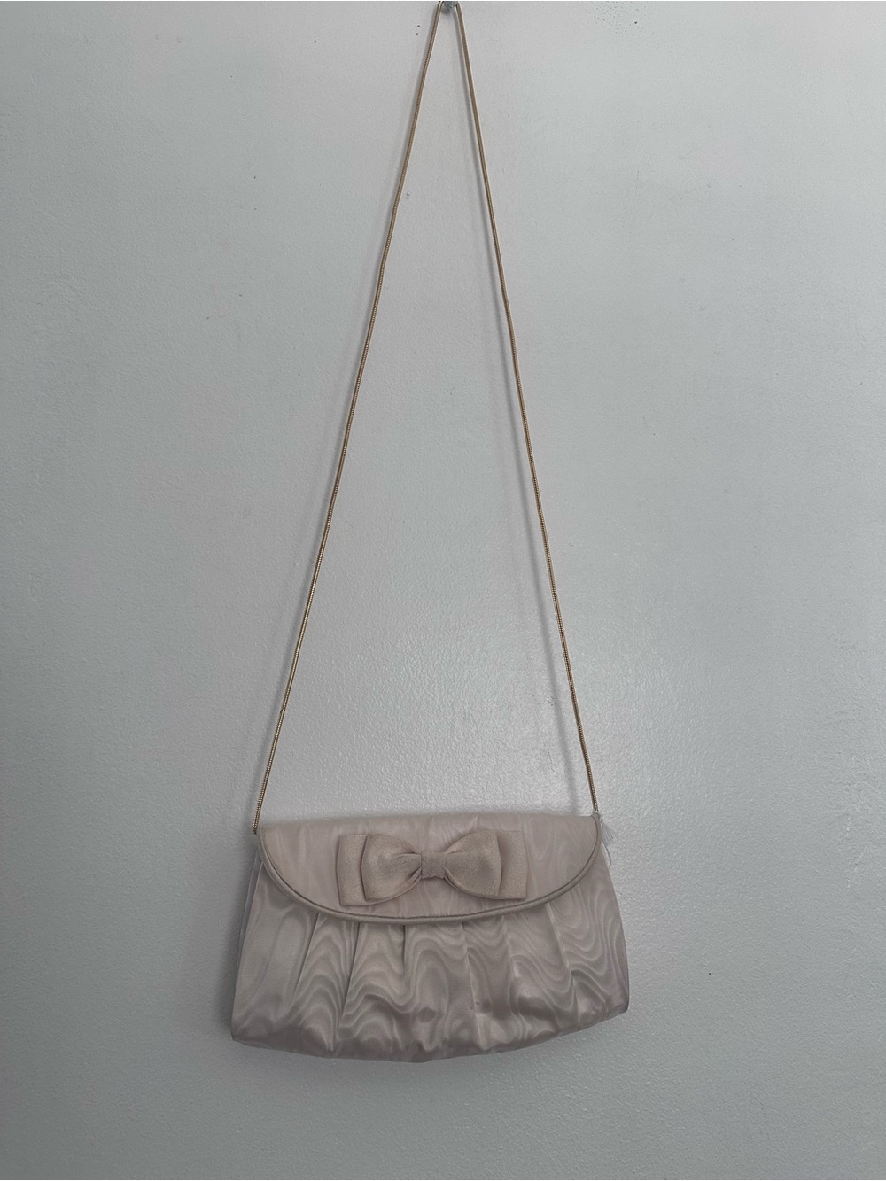 Vintage Delill Hashimoto Satin Evening Bag Ivory  Bow Clutch Crossbody bridal